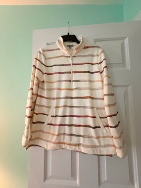 Talbots Cream Pullover Half-Zip Sweatshirt with Multicolor Stripes